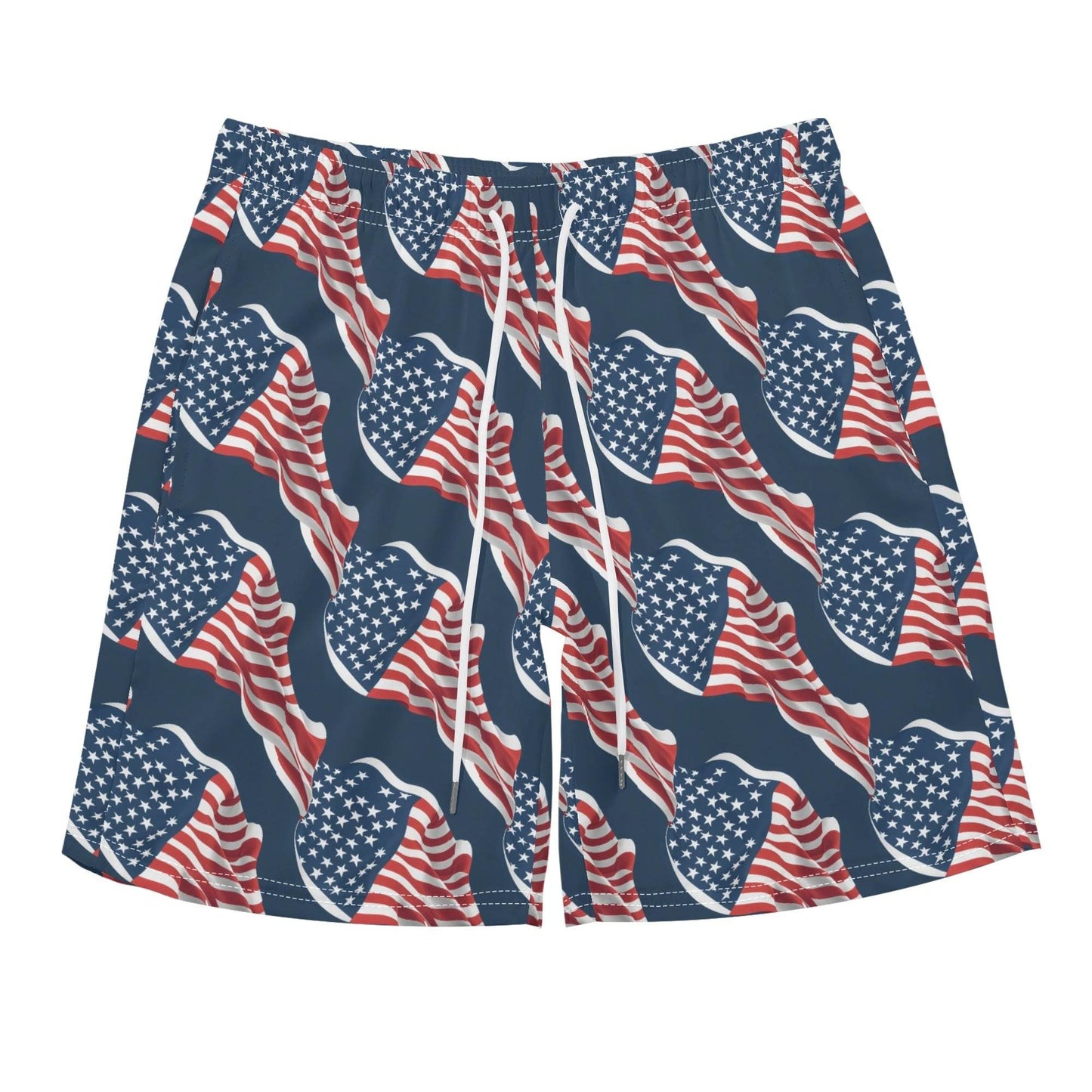 Men's Regular Fit Wavy Flag USA Short Sleeve Shirt and Shorts Set - DeRose Seasonal