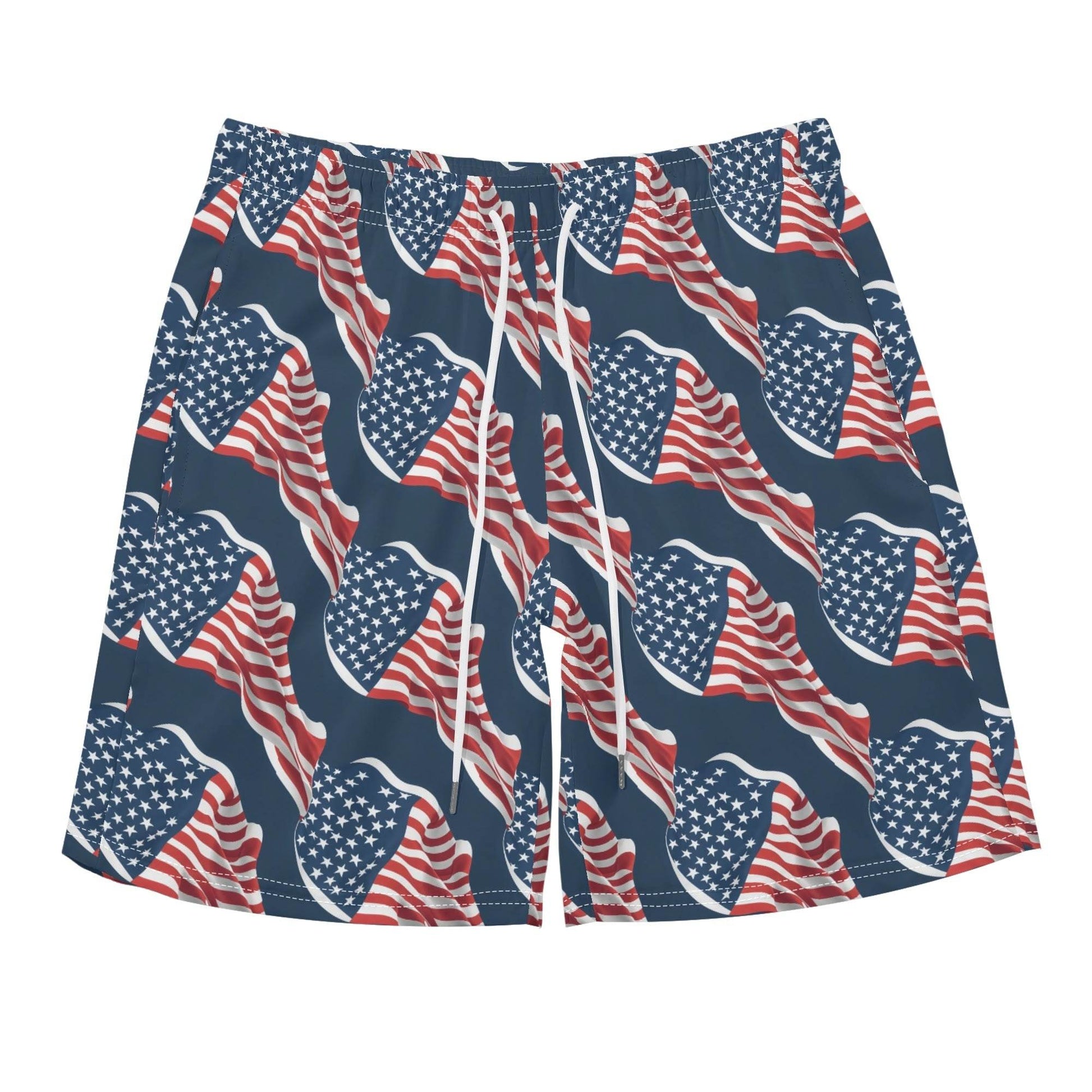 Men's Regular Fit Wavy Flag USA Short Sleeve Shirt and Shorts Set - DeRose Seasonal