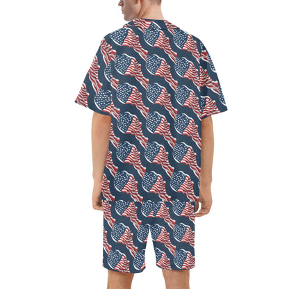 Men's Regular Fit Wavy Flag USA Short Sleeve Shirt and Shorts Set - DeRose Seasonal
