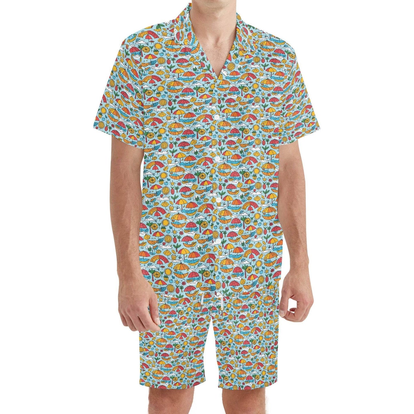 Men's Regular Fit Fun of a Beach Hawaiian Short Sleeve Shirt and Shorts Set - DeRose Seasonal