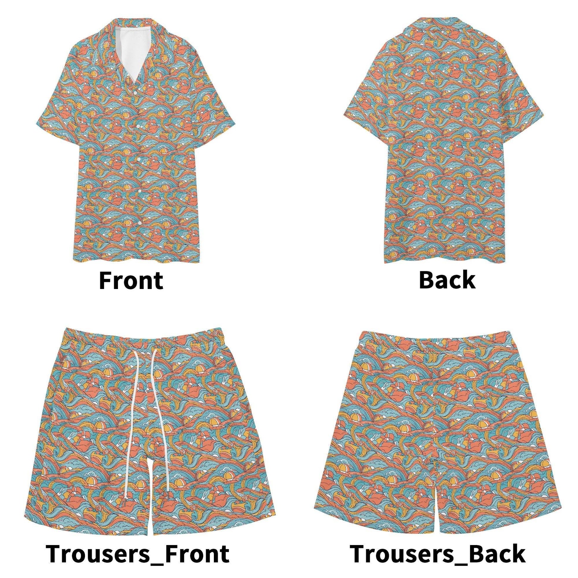 Men's Regular Fit Ocean Abstract Hawaiian Short Sleeve Shirt and Shorts Set - DeRose Seasonal