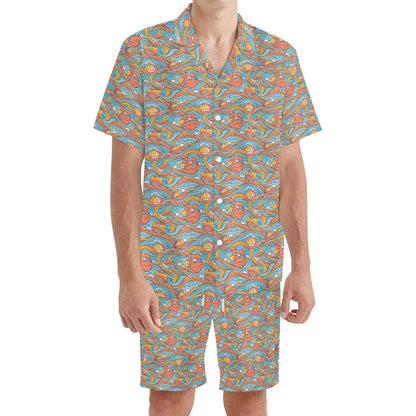 Men's Regular Fit Ocean Abstract Hawaiian Short Sleeve Shirt and Shorts Set - DeRose Seasonal