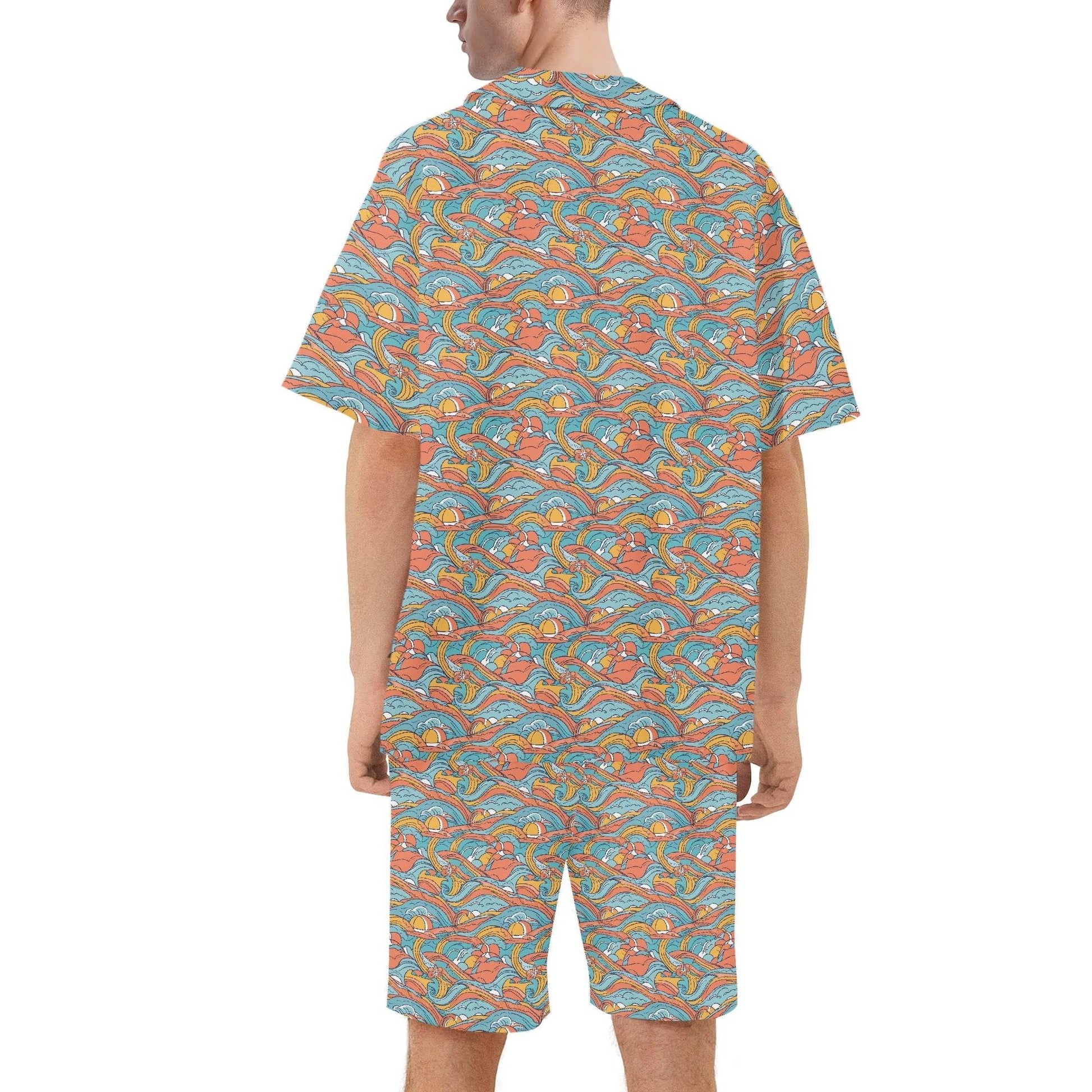 Men's Regular Fit Ocean Abstract Hawaiian Short Sleeve Shirt and Shorts Set - DeRose Seasonal