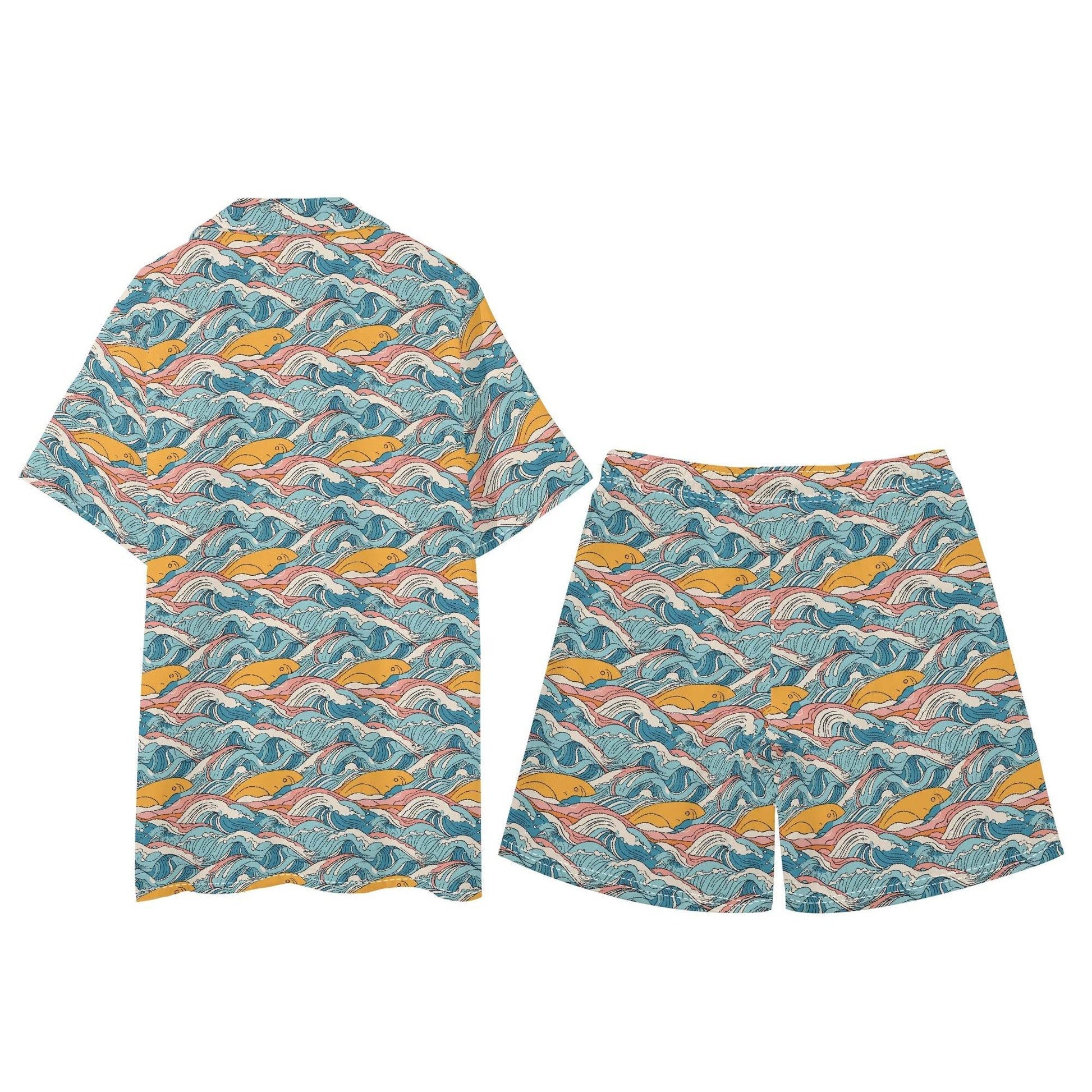Men's Regular Fit Sun in the Waves Hawaiian Short Sleeve Shirt and Shorts Set - DeRose Seasonal