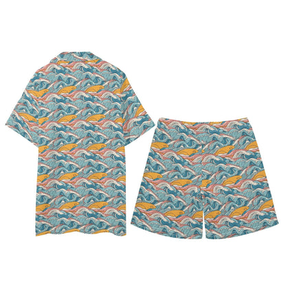 Men's Regular Fit Sun in the Waves Hawaiian Short Sleeve Shirt and Shorts Set - DeRose Seasonal