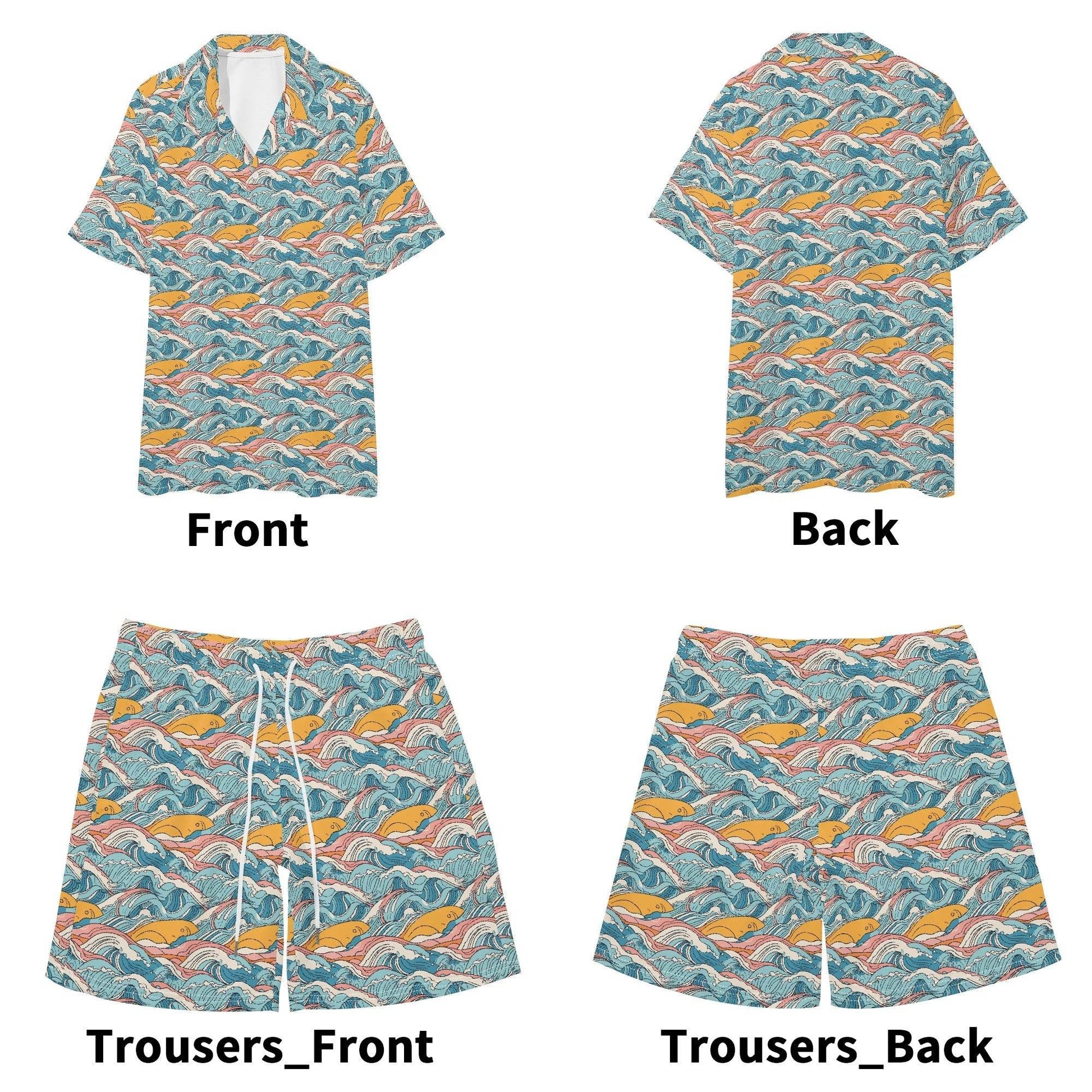 Men's Regular Fit Sun in the Waves Hawaiian Short Sleeve Shirt and Shorts Set - DeRose Seasonal