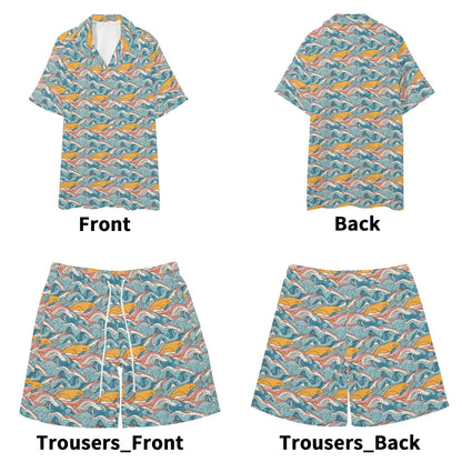 Men's Regular Fit Sun in the Waves Hawaiian Short Sleeve Shirt and Shorts Set - DeRose Seasonal