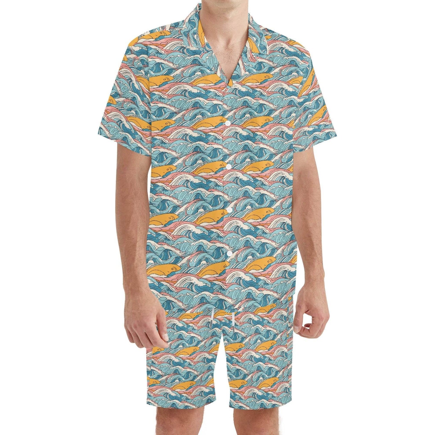 Men's Regular Fit Sun in the Waves Hawaiian Short Sleeve Shirt and Shorts Set - DeRose Seasonal