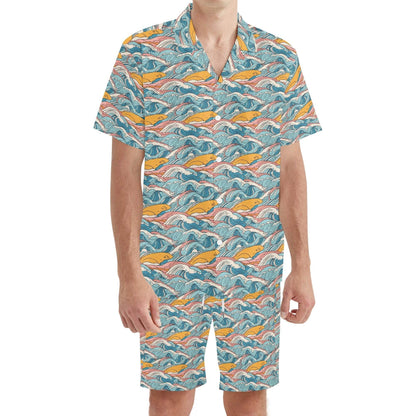 Men's Regular Fit Sun in the Waves Hawaiian Short Sleeve Shirt and Shorts Set - DeRose Seasonal