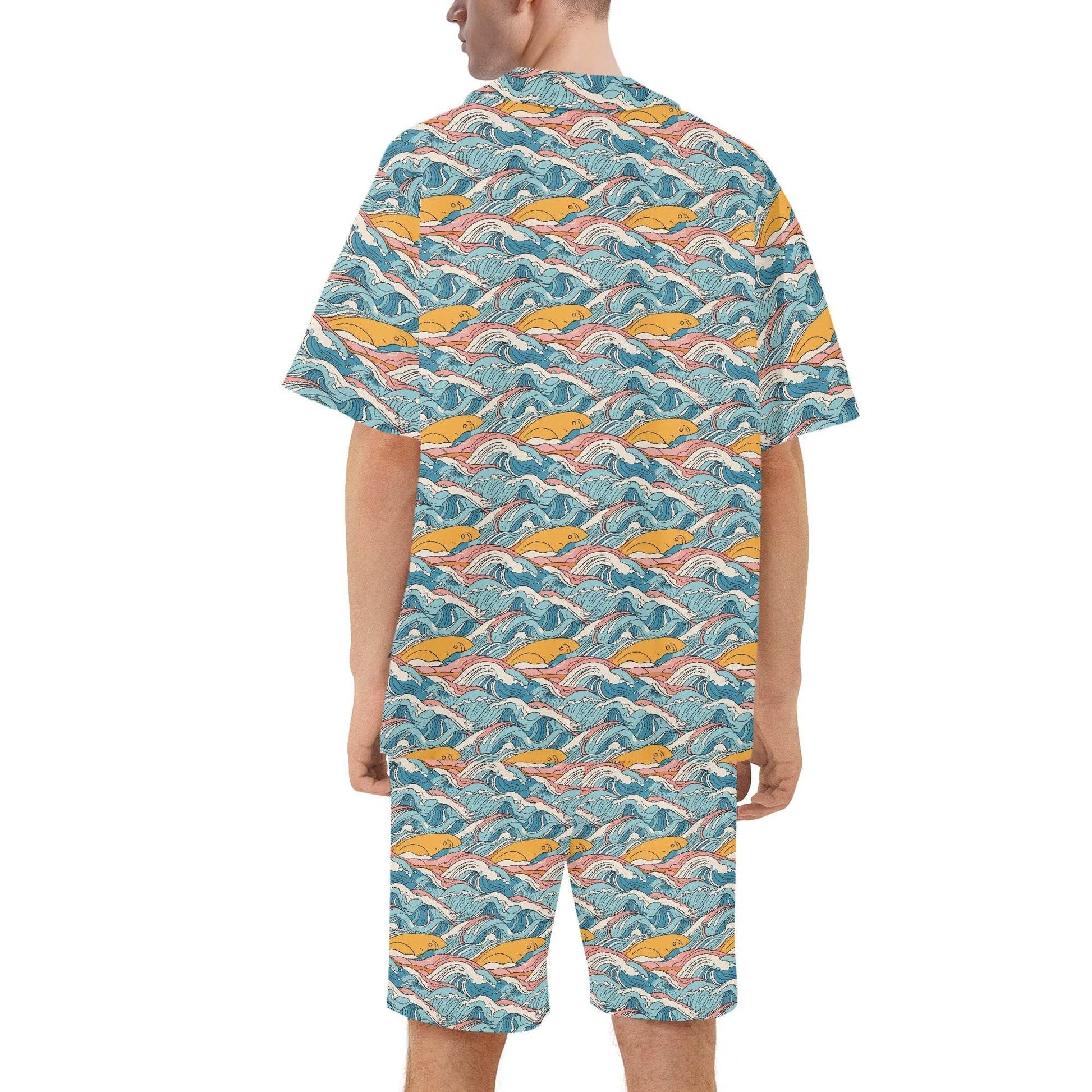 Men's Regular Fit Sun in the Waves Hawaiian Short Sleeve Shirt and Shorts Set - DeRose Seasonal