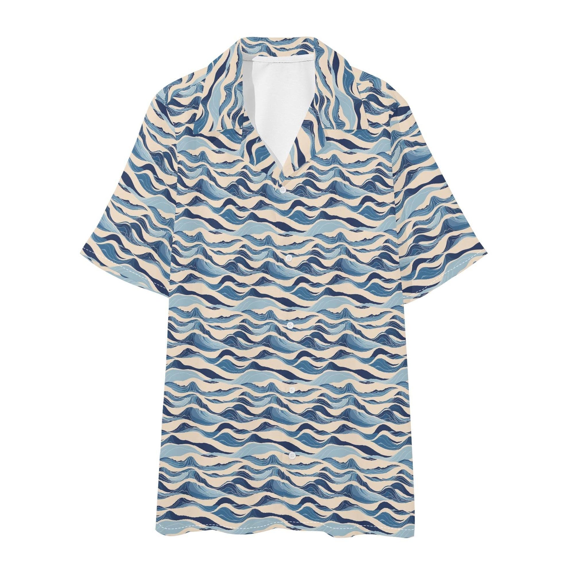 Men's Regular Fit Blue Waves Hawaiian Short Sleeve Shirt and Shorts Set - DeRose Seasonal