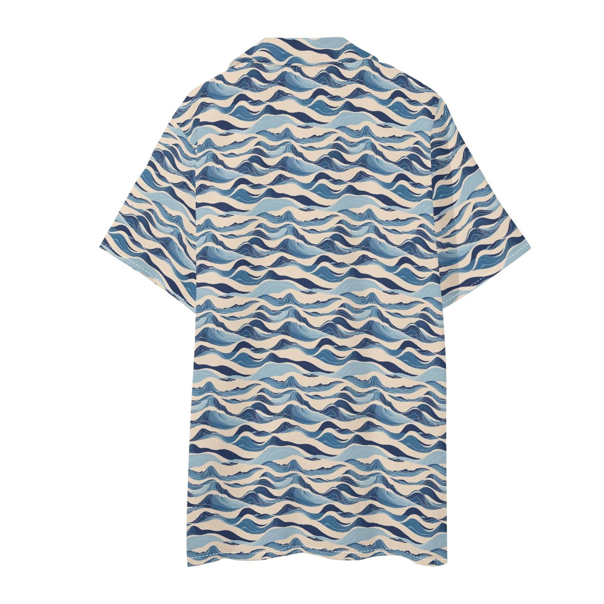 Men's Regular Fit Blue Waves Hawaiian Short Sleeve Shirt and Shorts Set - DeRose Seasonal