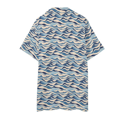 Men's Regular Fit Blue Waves Hawaiian Short Sleeve Shirt and Shorts Set - DeRose Seasonal