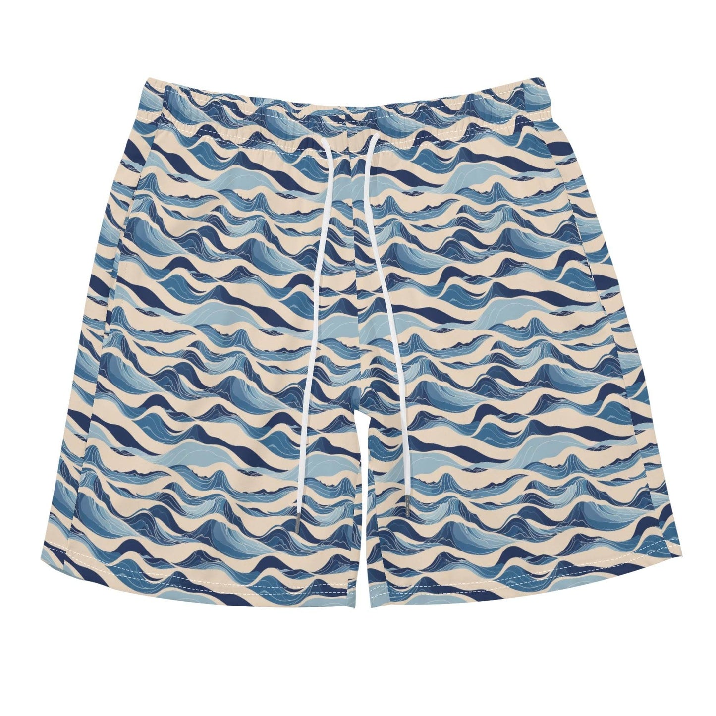 Men's Regular Fit Blue Waves Hawaiian Short Sleeve Shirt and Shorts Set - DeRose Seasonal