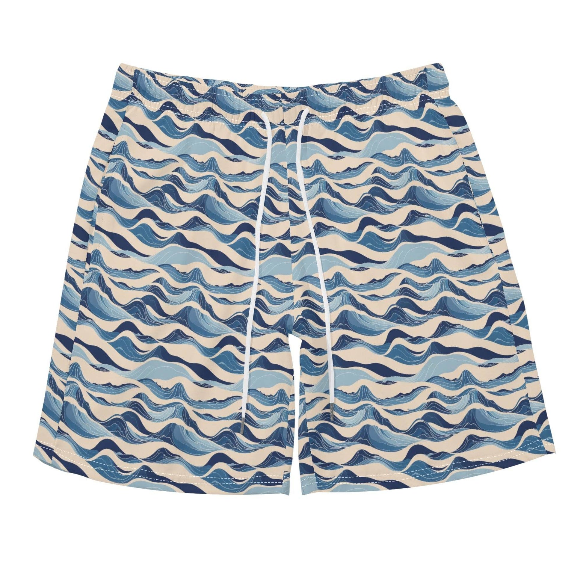 Men's Regular Fit Blue Waves Hawaiian Short Sleeve Shirt and Shorts Set - DeRose Seasonal