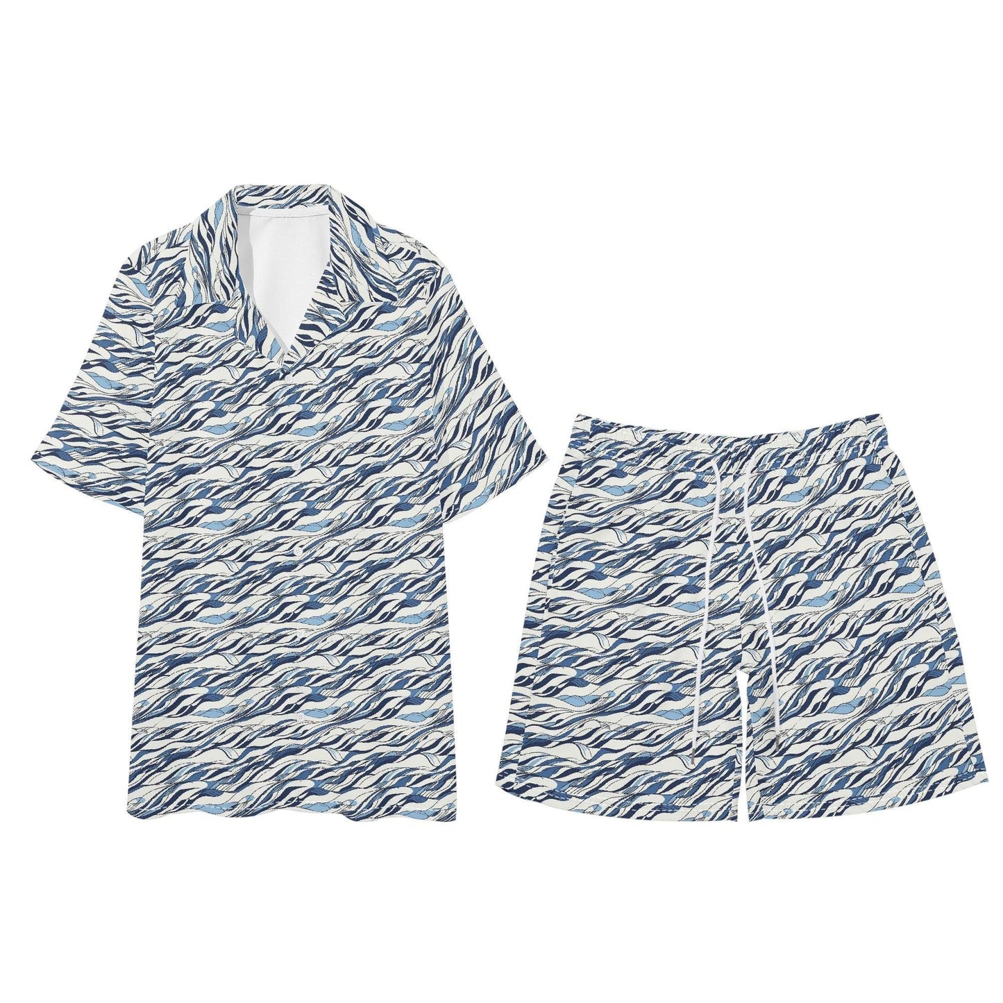 Men's Regular Fit Ocean Lines Hawaiian Short Sleeve Shirt and Shorts Set - DeRose Seasonal