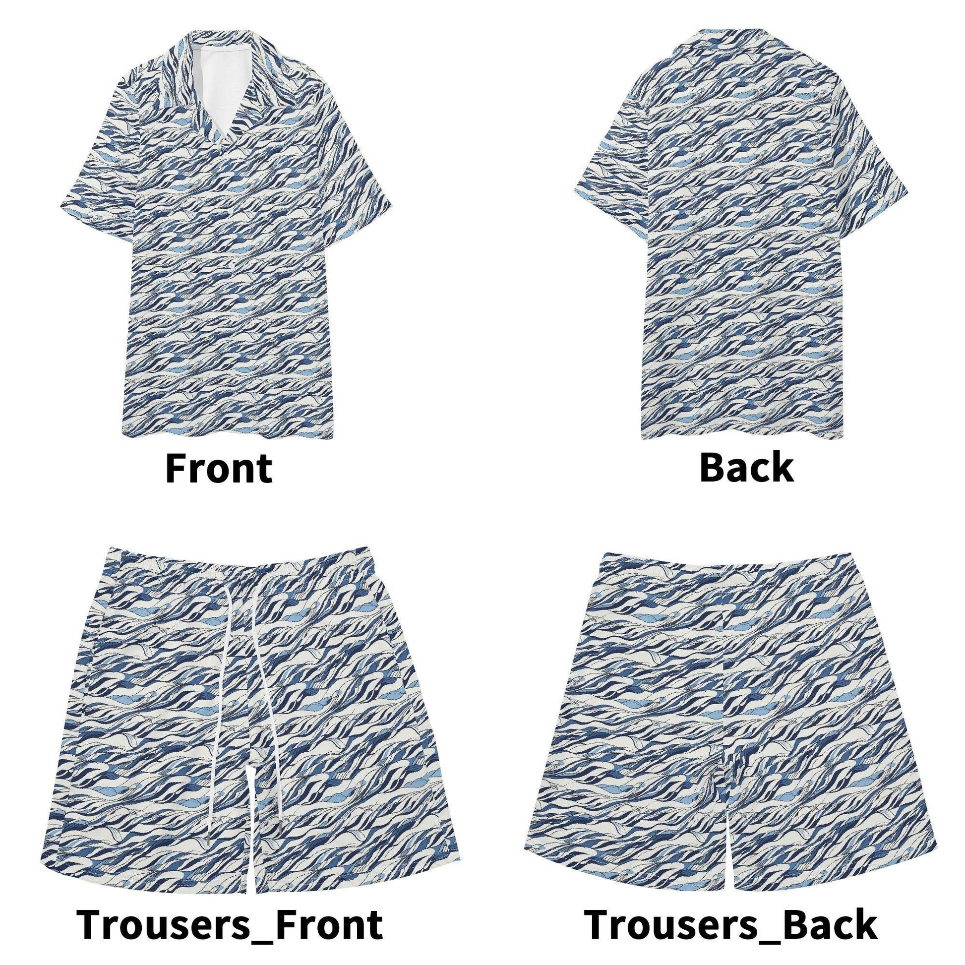 Men's Regular Fit Ocean Lines Hawaiian Short Sleeve Shirt and Shorts Set - DeRose Seasonal