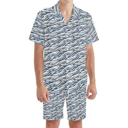 Men's Regular Fit Ocean Lines Hawaiian Short Sleeve Shirt and Shorts Set - DeRose Seasonal