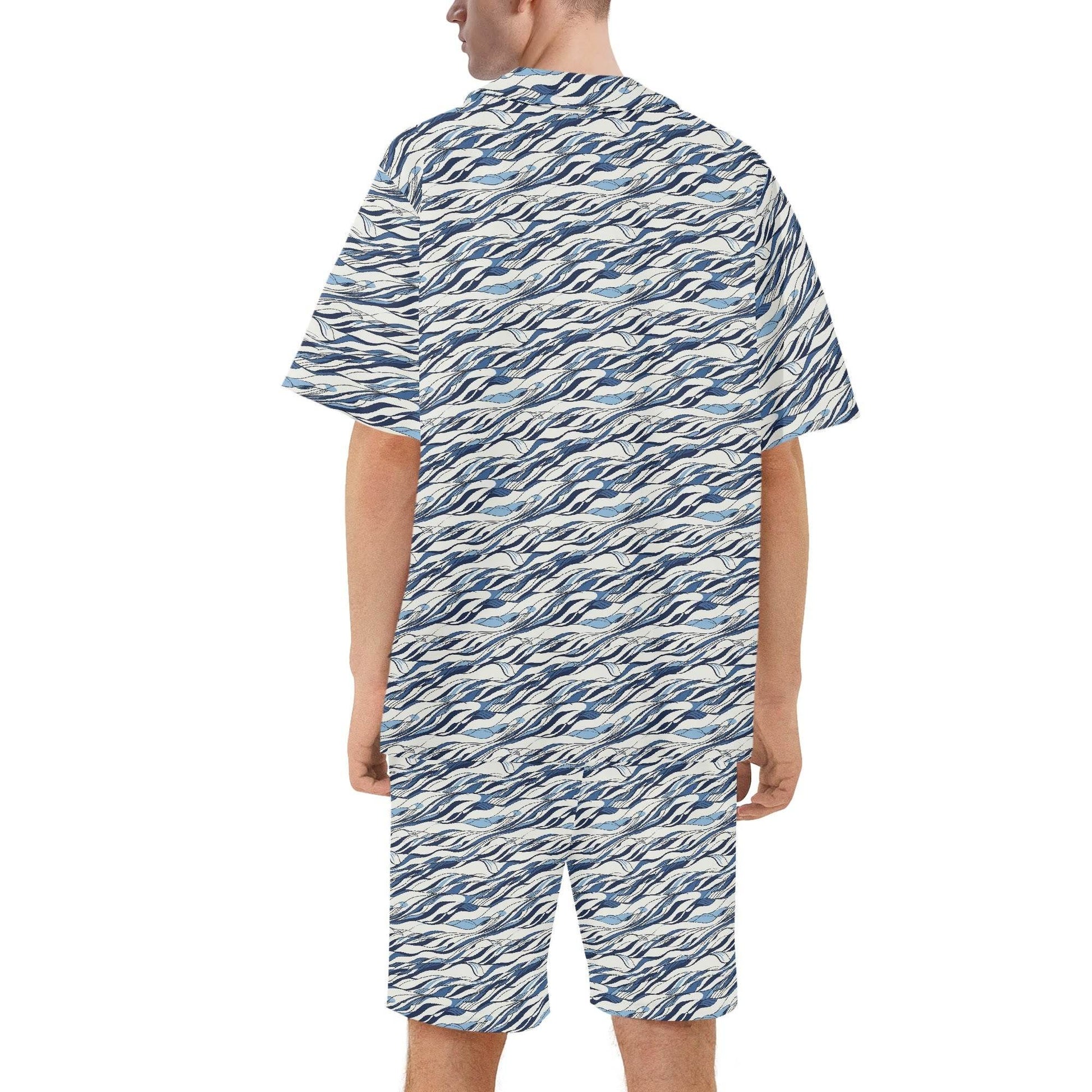 Men's Regular Fit Ocean Lines Hawaiian Short Sleeve Shirt and Shorts Set - DeRose Seasonal