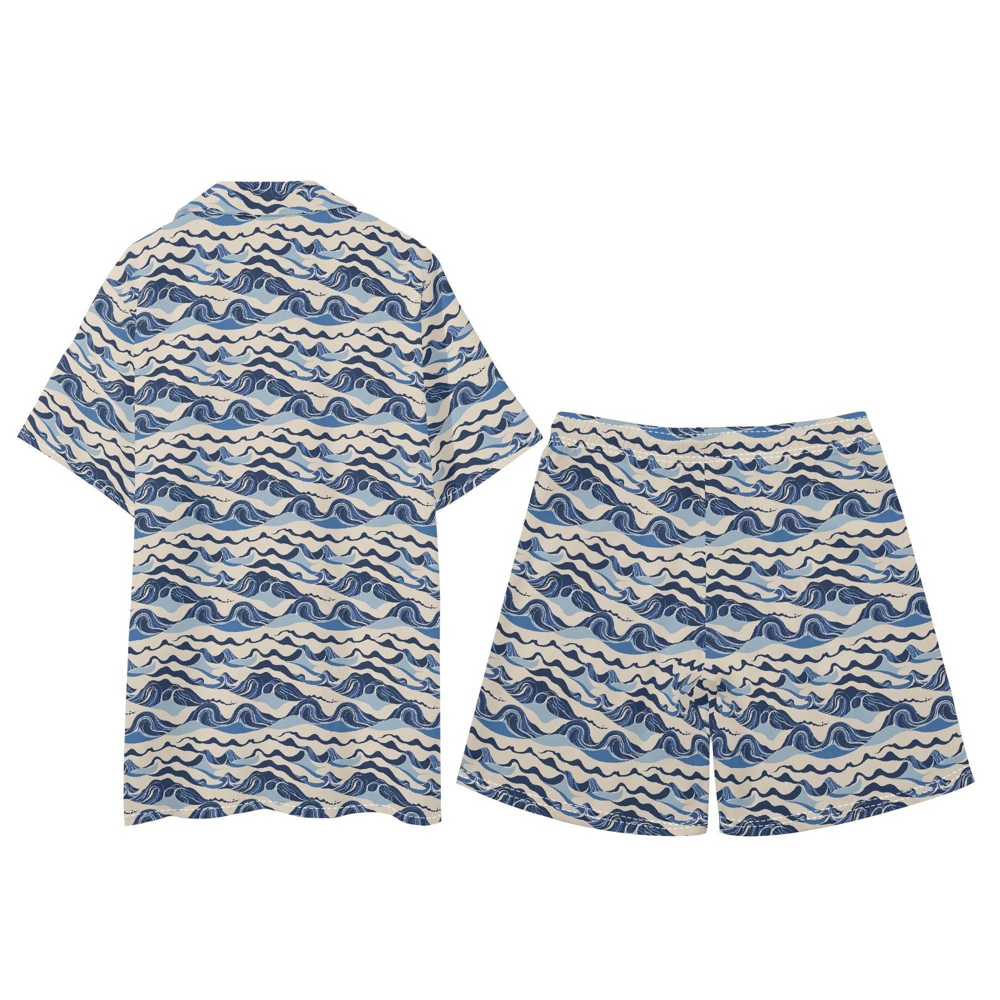 Men's Regular Fit Abstract Waves Hawaiian Short Sleeve Shirt and Shorts Set - DeRose Seasonal