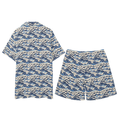 Men's Regular Fit Abstract Waves Hawaiian Short Sleeve Shirt and Shorts Set - DeRose Seasonal