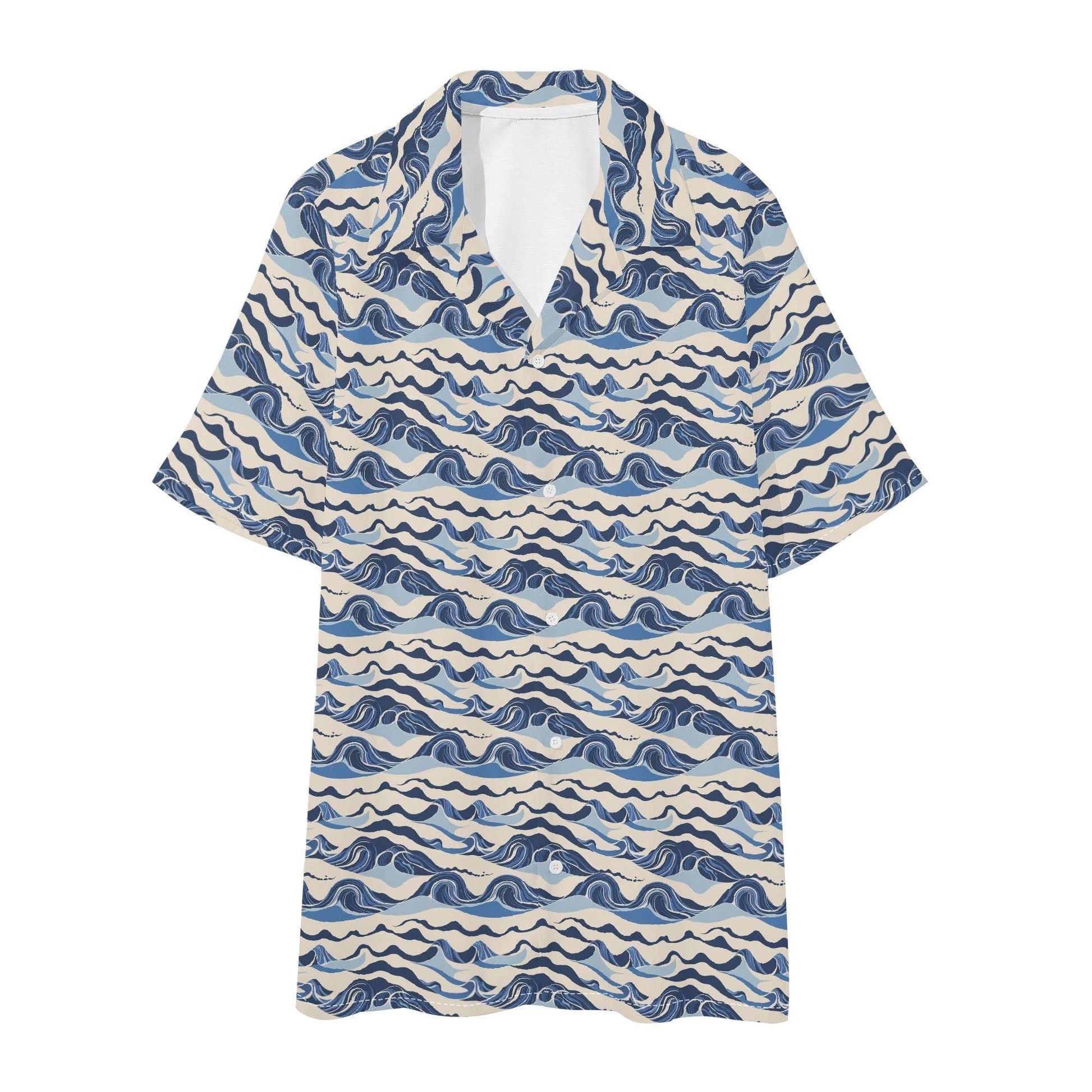 Men's Regular Fit Abstract Waves Hawaiian Short Sleeve Shirt and Shorts Set - DeRose Seasonal