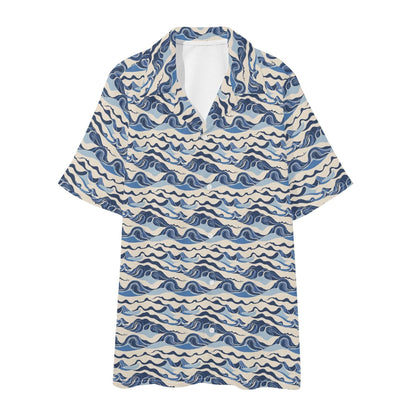 Men's Regular Fit Abstract Waves Hawaiian Short Sleeve Shirt and Shorts Set - DeRose Seasonal