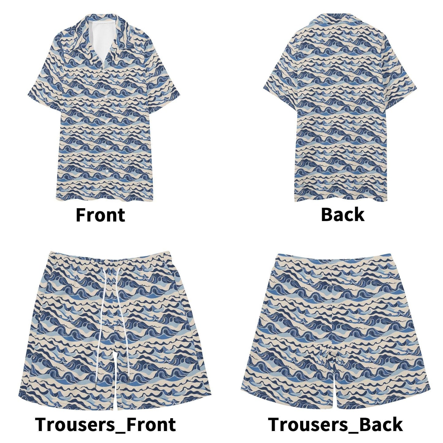 Men's Regular Fit Abstract Waves Hawaiian Short Sleeve Shirt and Shorts Set - DeRose Seasonal