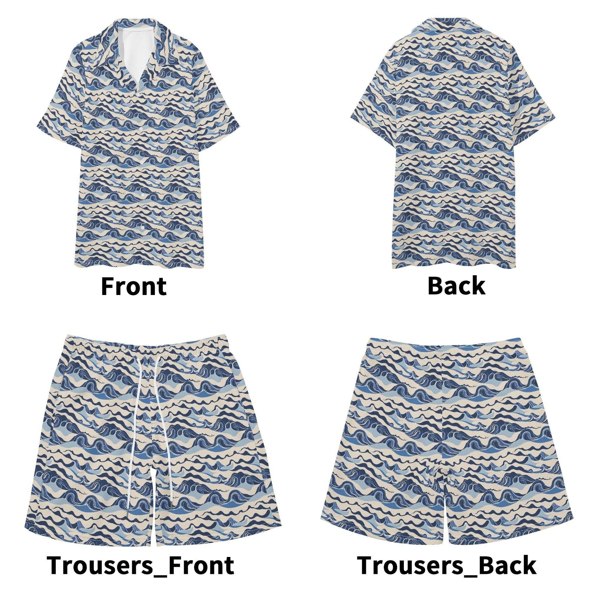 Men's Regular Fit Abstract Waves Hawaiian Short Sleeve Shirt and Shorts Set - DeRose Seasonal