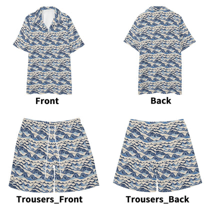 Men's Regular Fit Abstract Waves Hawaiian Short Sleeve Shirt and Shorts Set - DeRose Seasonal