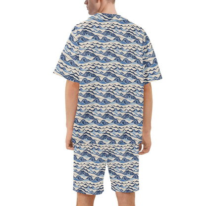 Men's Regular Fit Abstract Waves Hawaiian Short Sleeve Shirt and Shorts Set - DeRose Seasonal