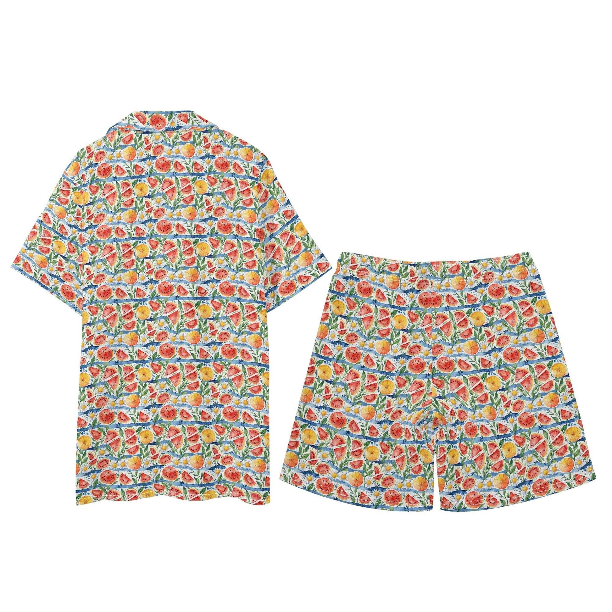 Men's Regular Fit Watermelon Hawaiian Short Sleeve Shirt and Shorts Set - DeRose Seasonal