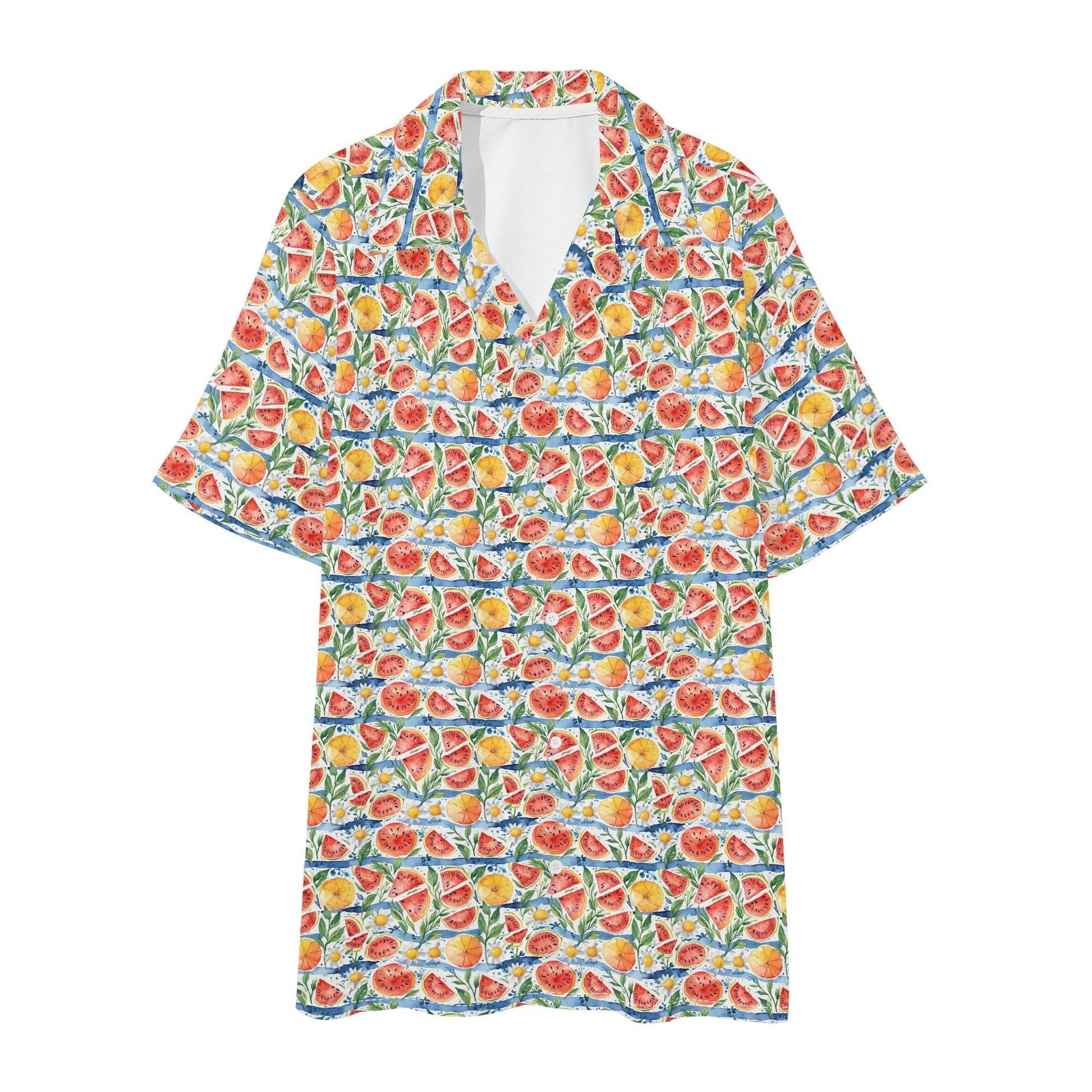 Men's Regular Fit Watermelon Hawaiian Short Sleeve Shirt and Shorts Set - DeRose Seasonal