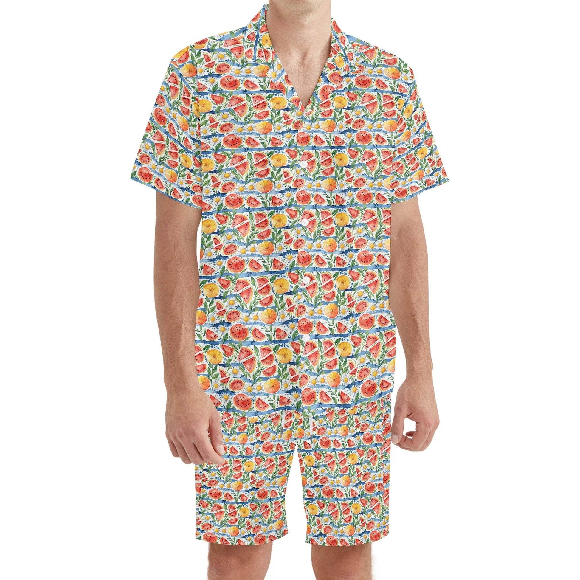 Men's Regular Fit Watermelon Hawaiian Short Sleeve Shirt and Shorts Set - DeRose Seasonal