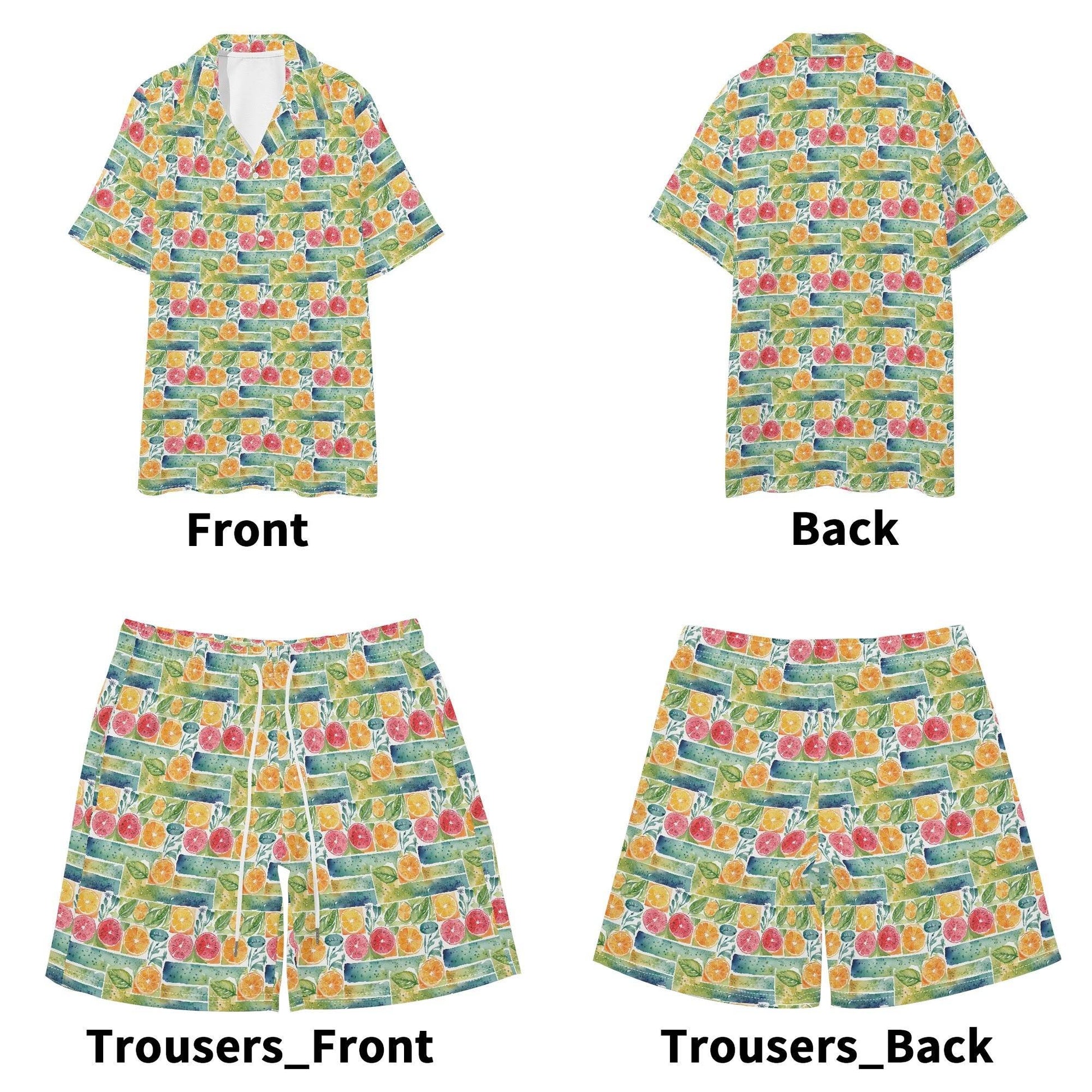 Men's Regular Fit Watercolor Fruit Hawaiian Short Sleeve Shirt and Shorts Set - DeRose Seasonal
