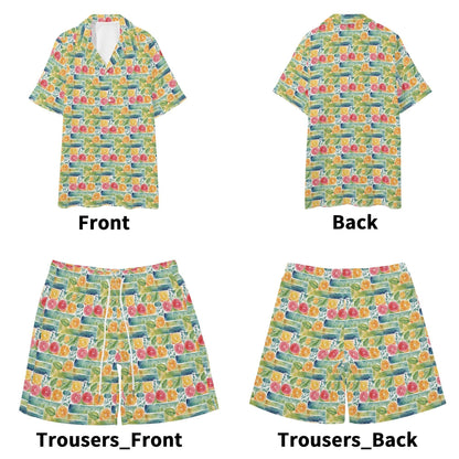 Men's Regular Fit Watercolor Fruit Hawaiian Short Sleeve Shirt and Shorts Set - DeRose Seasonal