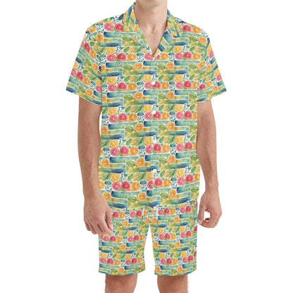 Men's Regular Fit Watercolor Fruit Hawaiian Short Sleeve Shirt and Shorts Set - DeRose Seasonal