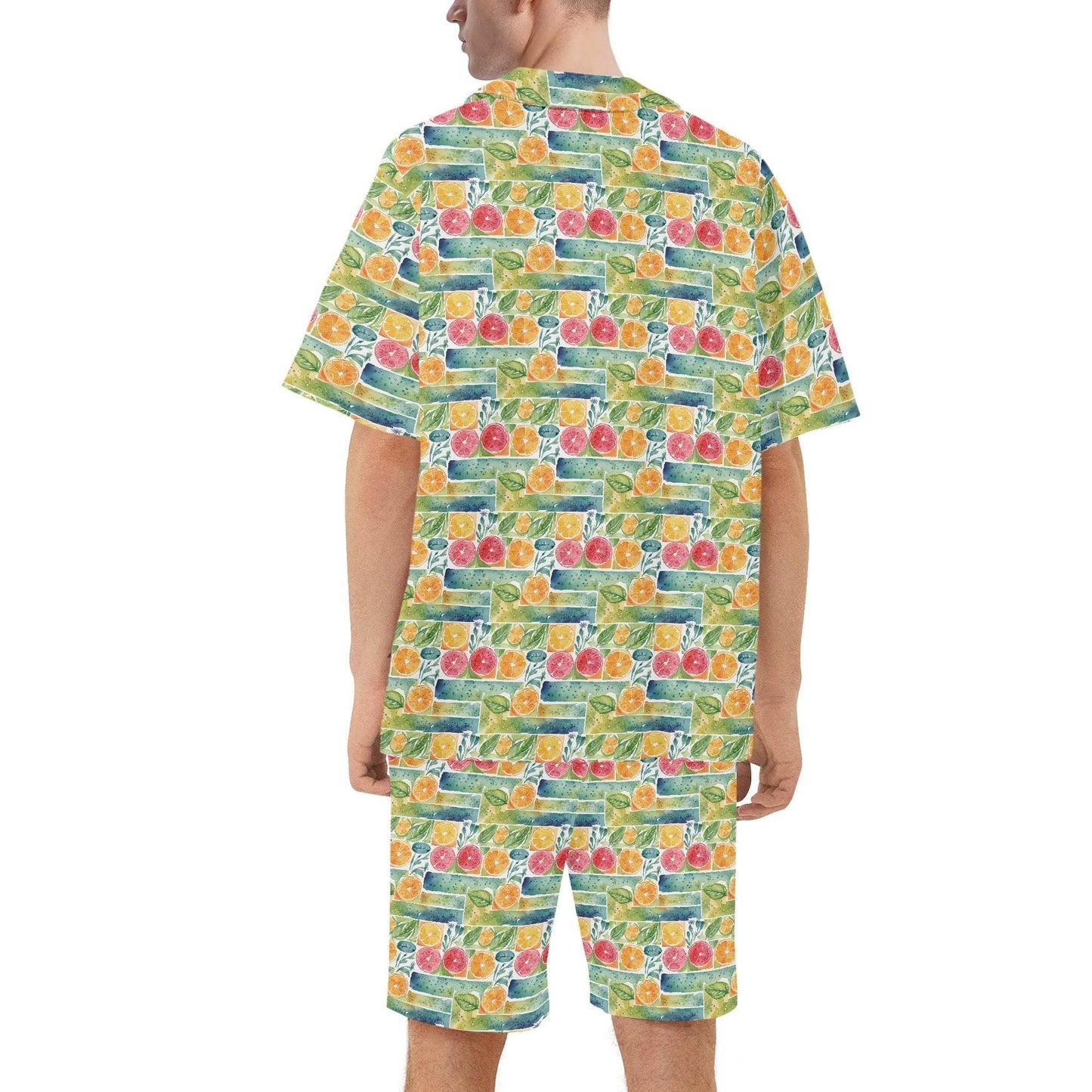Men's Regular Fit Watercolor Fruit Hawaiian Short Sleeve Shirt and Shorts Set - DeRose Seasonal
