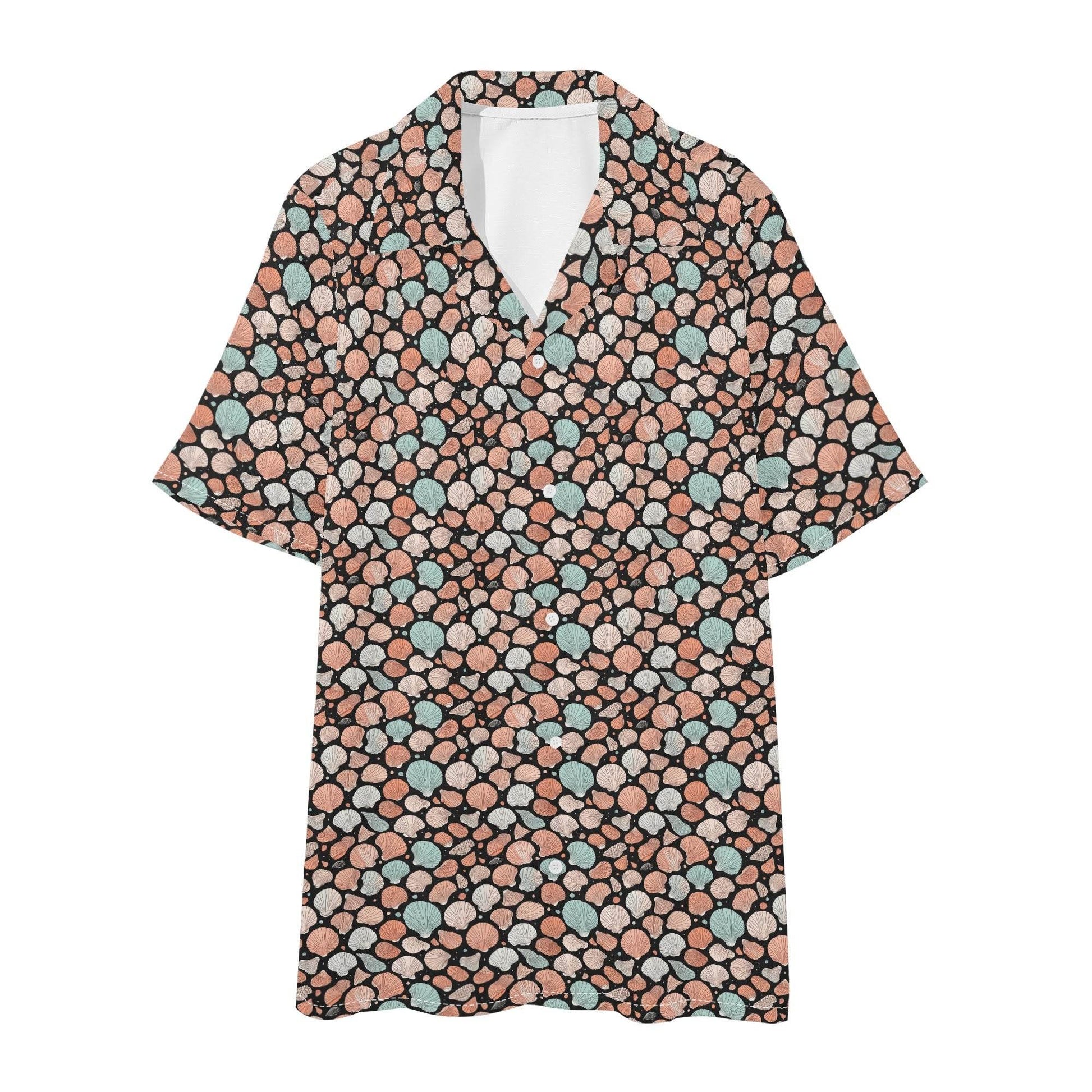 Men's Regular Fit Seashells Hawaiian Short Sleeve Shirt and Shorts Set - DeRose Seasonal