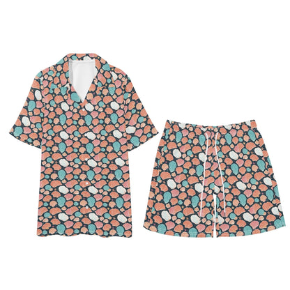 Men's Regular Fit Big Shells and Stars Hawaiian Short Sleeve Shirt and Shorts Set - DeRose Seasonal