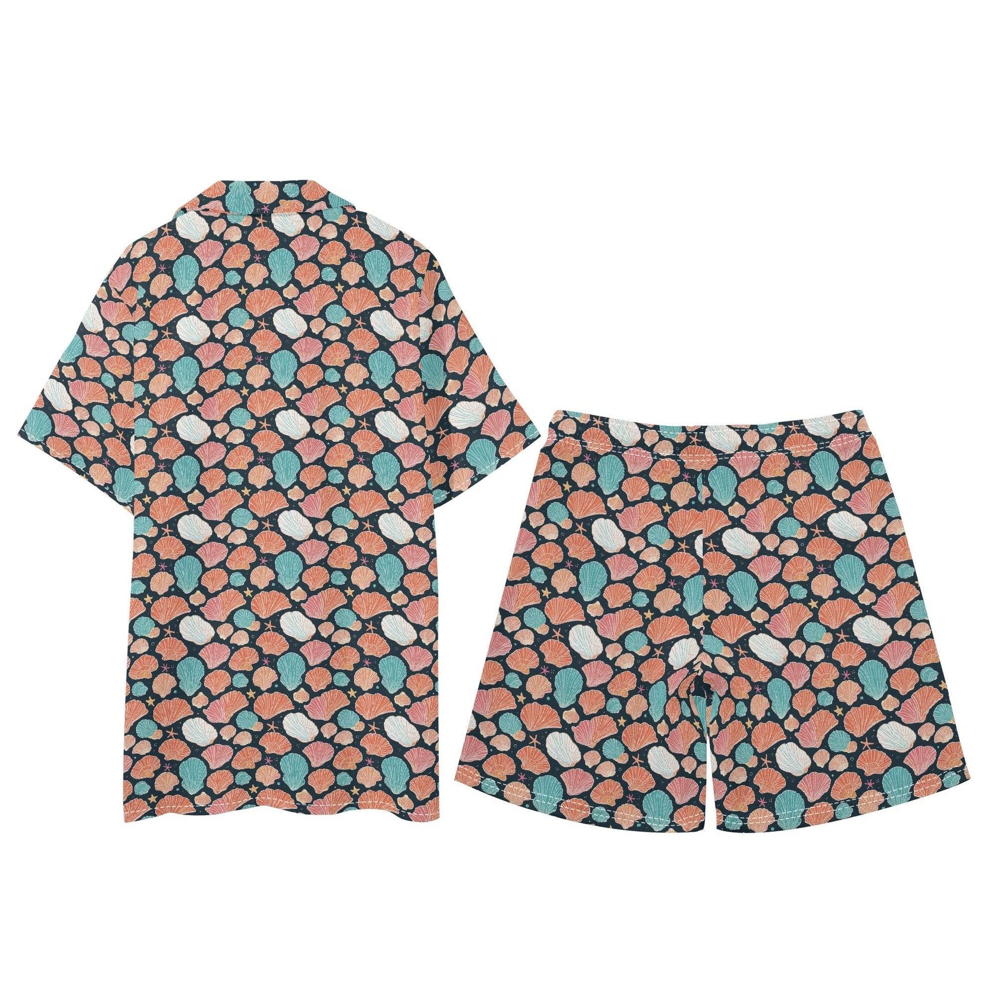 Men's Regular Fit Big Shells and Stars Hawaiian Short Sleeve Shirt and Shorts Set - DeRose Seasonal