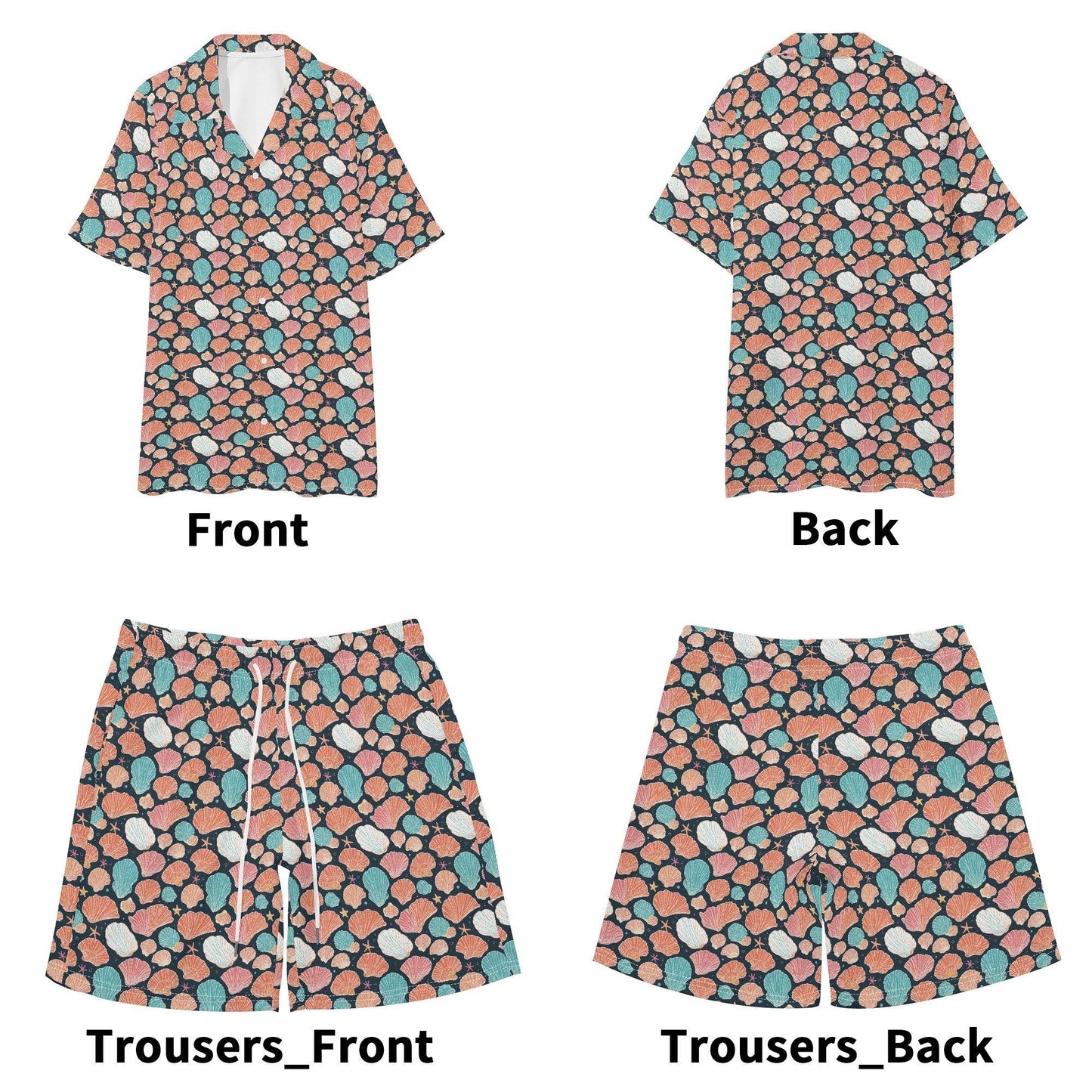 Men's Regular Fit Big Shells and Stars Hawaiian Short Sleeve Shirt and Shorts Set - DeRose Seasonal