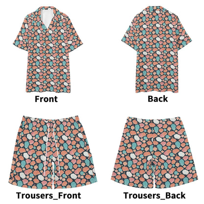 Men's Regular Fit Big Shells and Stars Hawaiian Short Sleeve Shirt and Shorts Set - DeRose Seasonal