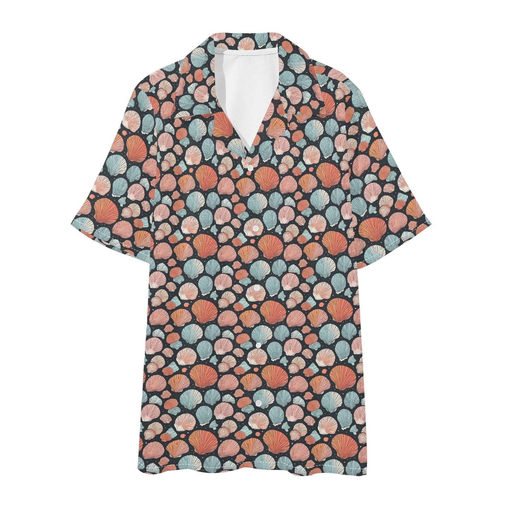 Men's Regular Fit Big Shells Hawaiian Short Sleeve Shirt and Shorts Set - DeRose Seasonal