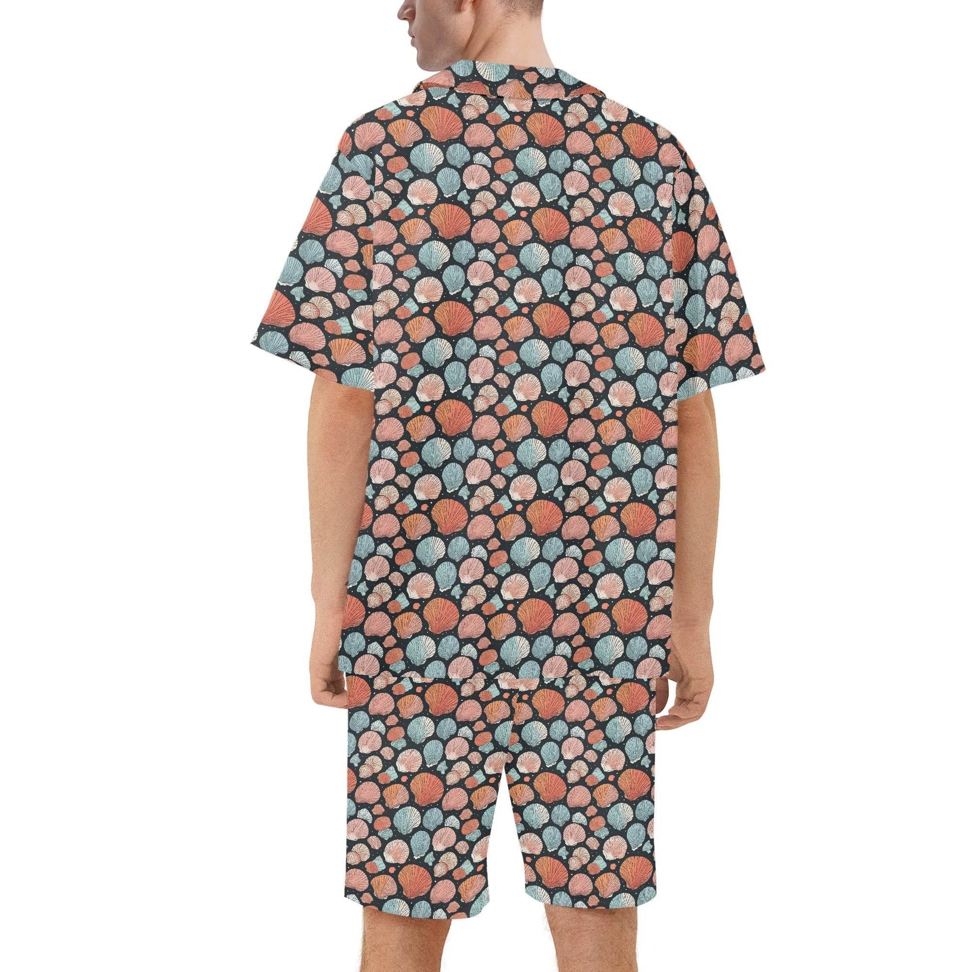 Men's Regular Fit Big Shells Hawaiian Short Sleeve Shirt and Shorts Set - DeRose Seasonal