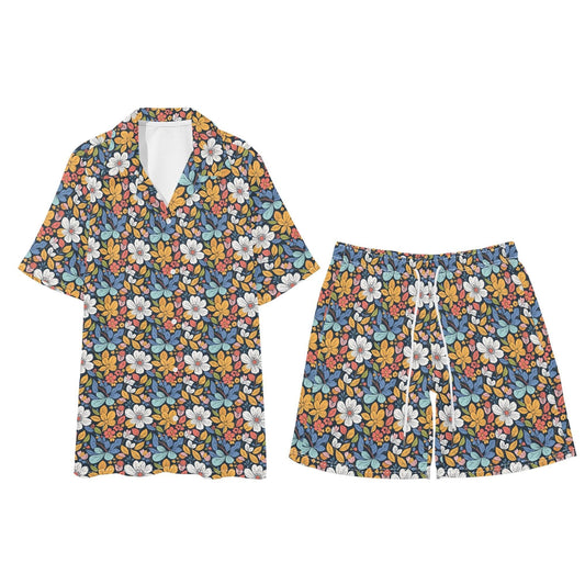 Men's Regular Fit Bright Flowers Hawaiian Short Sleeve Shirt and Shorts Set - DeRose Seasonal