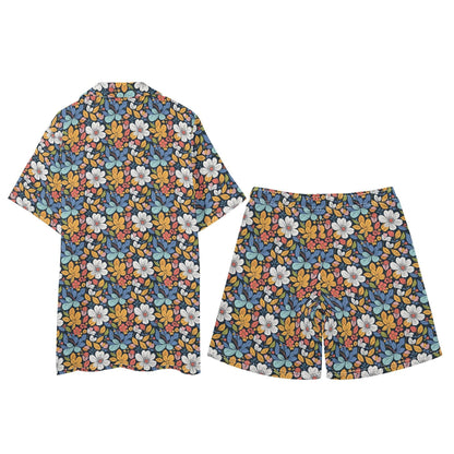 Men's Regular Fit Bright Flowers Hawaiian Short Sleeve Shirt and Shorts Set - DeRose Seasonal