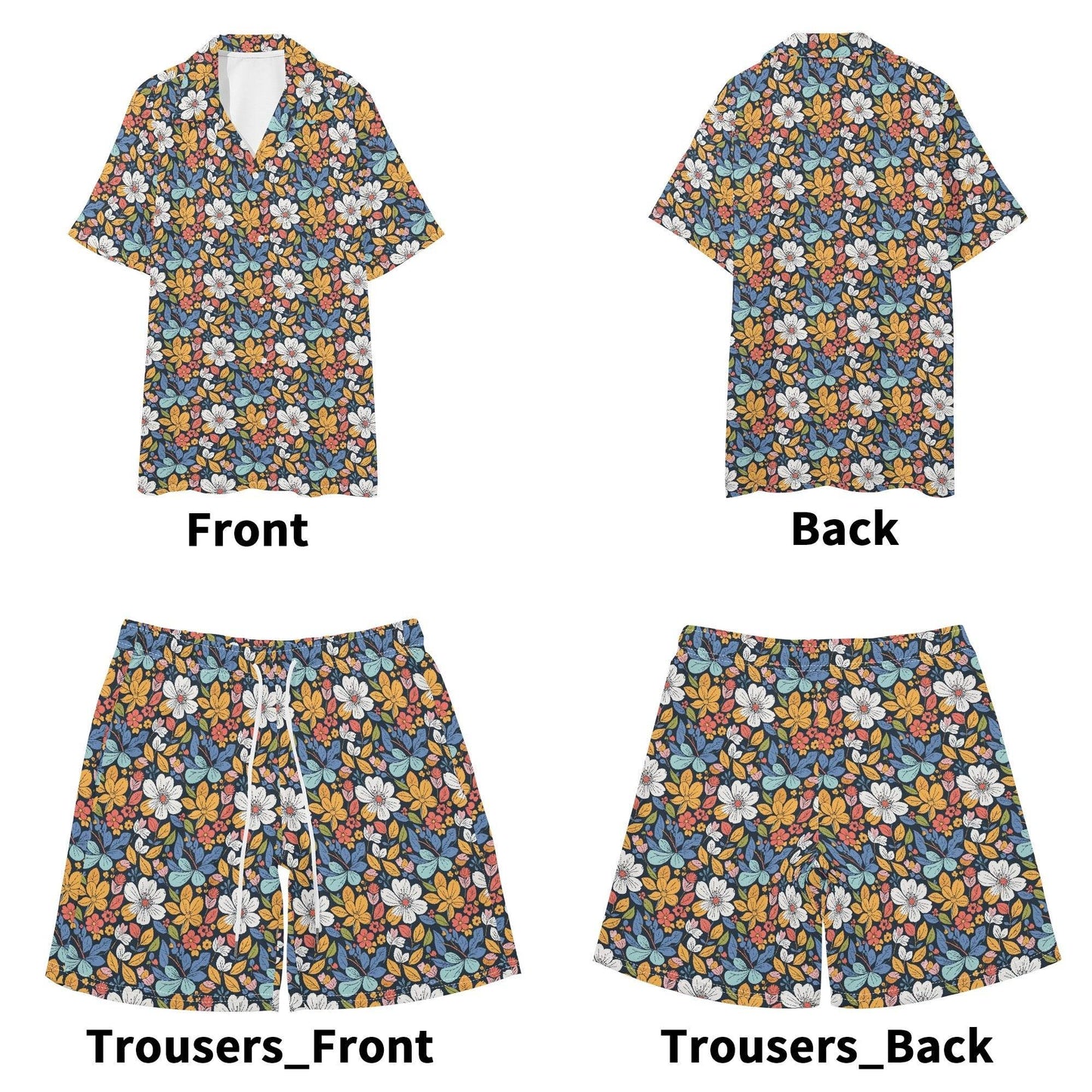 Men's Regular Fit Bright Flowers Hawaiian Short Sleeve Shirt and Shorts Set - DeRose Seasonal