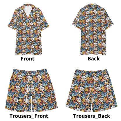 Men's Regular Fit Bright Flowers Hawaiian Short Sleeve Shirt and Shorts Set - DeRose Seasonal