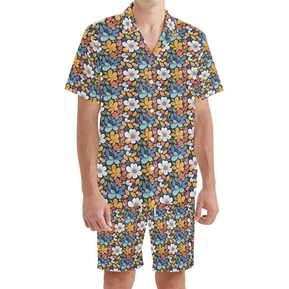 Men's Regular Fit Bright Flowers Hawaiian Short Sleeve Shirt and Shorts Set - DeRose Seasonal